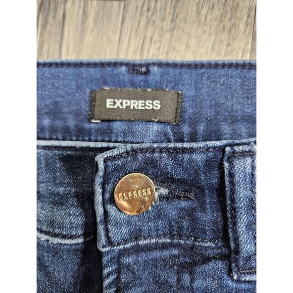 Express Jeans Womens 4 Short Blue Skinny High Rise Raw Hem Stretch Ankle Denim - Picture 6 of 13